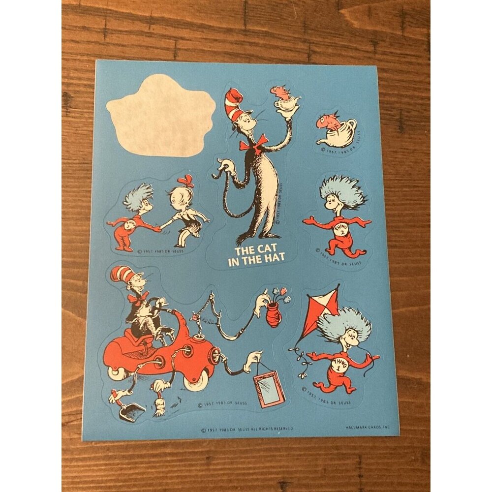 Vtg 1985 Hallmark Dr. Seuss Cat In The Hat Stickers Sheet Missing 1 Sticker